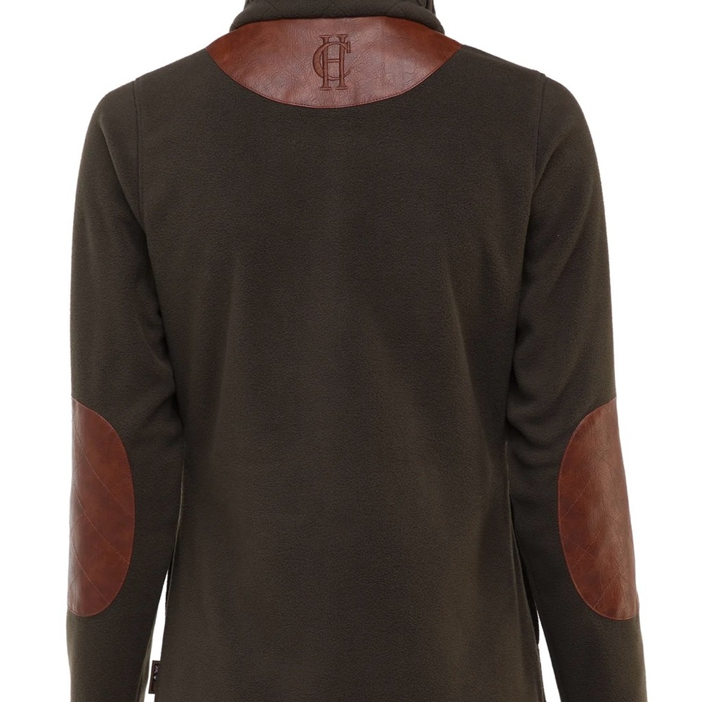 Holland Cooper Country Fleece Jacket - Dark Green with Brown Faux Leather - Picture 5 of 5